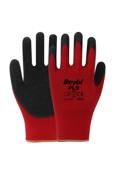 Beybi Pl9 Camcı Polyester Örme Lateks Işçi Eldiveni 10 Numara 12 Çift