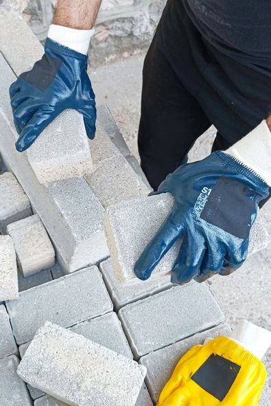 Yunuskayatek Nitril Tam Kaplamalı Içi Pamuklu Inşaat Işçi Eldiveni 10 Numara Mavi - Taşcı Eldiveni 1Koli-240Çift - Resim 3