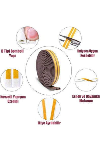 Yunuskayatek Kapı Pencere Bandı Fitili Yapışkanlı Soğuk Izolasyon Bant 3X2=6 Metre (Kahverengi) 1 Kapı İçin İdeal - 2