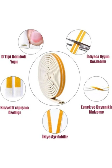 Yunuskayatek Kapı Pencere Bandı Fitili Yapışkanlı Soğuk Izolasyon Bant 3X2=6 Metre (Beyaz) 1 Kapı İçin İdeal Boyu - Resim 2