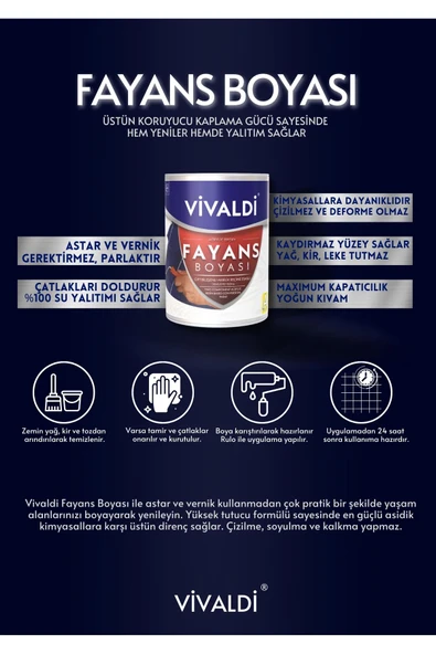 Vivaldi Fayans Boyası - Astar Ve Vernik Gerektirmeyen Boya - Sınırsız Renk 1 Kg - Resim 3