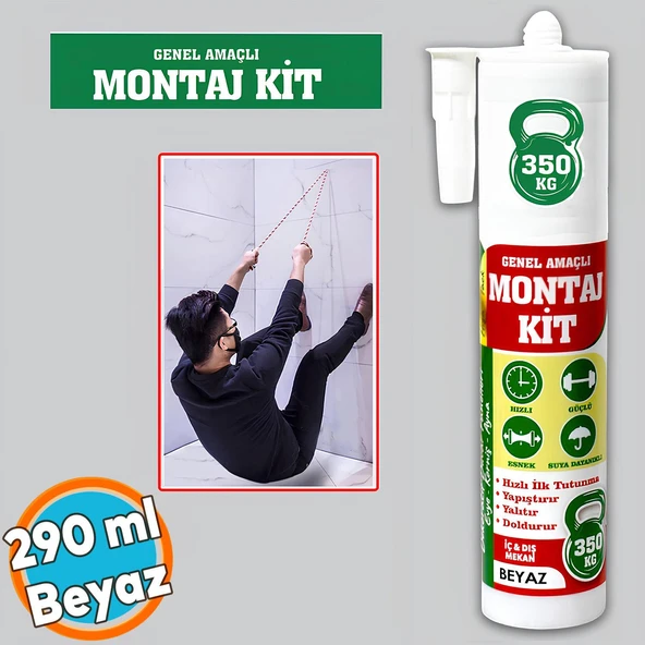 Montaj Yapıştırıcı Kit 290 ml Beyaz Mutfak Banyo Ahşap Dolap Beton Fayans Mermer Çok Genel Amaçlı