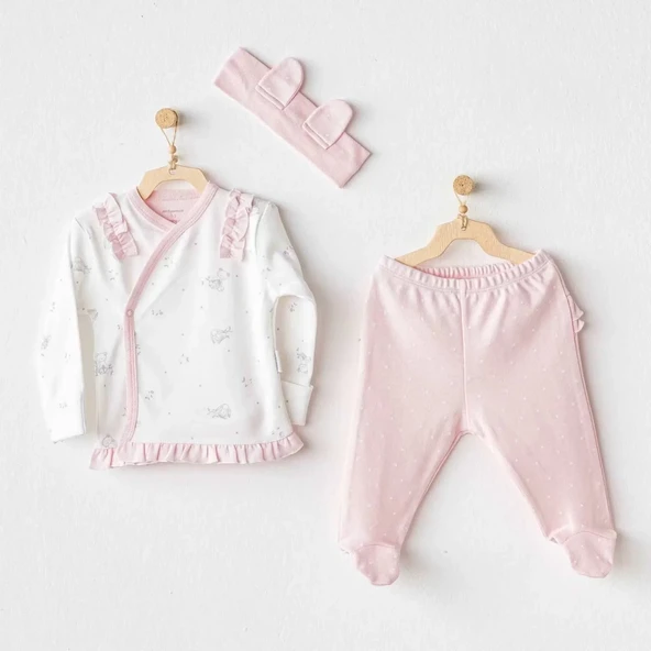 Bear 3'lü Zıbın Set Pink