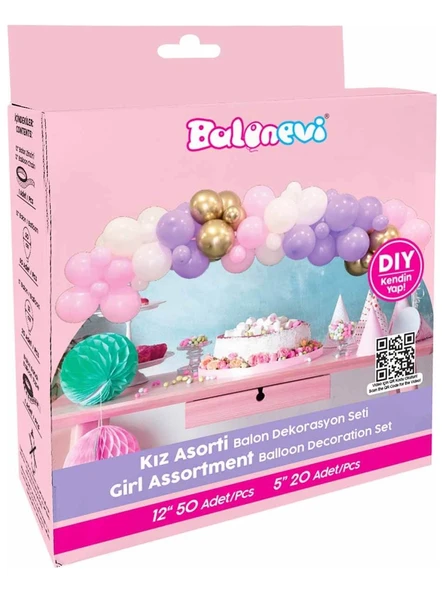 Balon Dekorasyonu 3lü Set kız Asorti Set 70'li - Makaron - 4