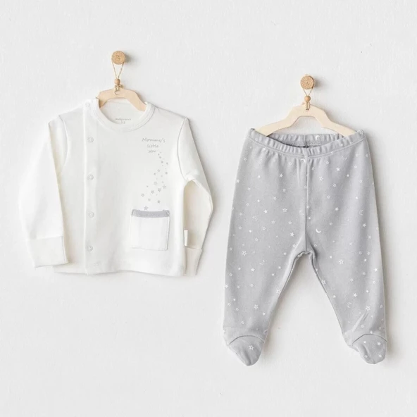 Sıde Snap Set Mommy's Little Star 2'li Zıbın Set Grey
