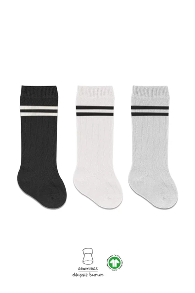 Dizaltı Çorap 3'lü Bs40101 Siyah Ekru Gri Çemberli ürün görseli