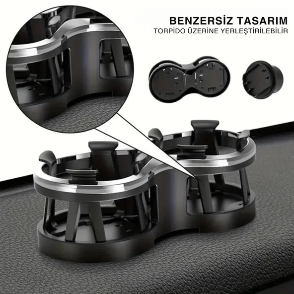 Polham Premium Oto Araç İçi Çift Bardak İçecek Tutucu, Torpido Üstü ve Bardaklık Montajlı Bardak Tutucu - 3
