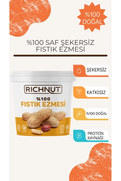 Richnut Şekersiz %100 Saf Doğal Fıstık Ezmesi 1 Kg - 7