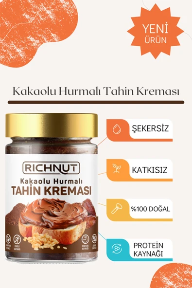 RİCHNUT Kakaolu Hurmalı Tahin Kreması (Şekersiz, Katkısız, %100 Doğal) - 2