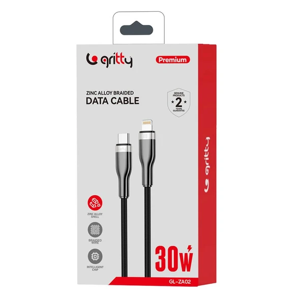 Gritty 30W Type-C to Lightning Örgülü 1 m Şarj Kablosu Siyah (GL-ZA02) - 2