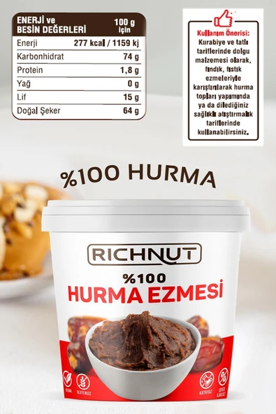 RİCHNUT Katkısız Doğal Hurma Ezmesi - %100 Hurma Püresi 1 Kg - 3