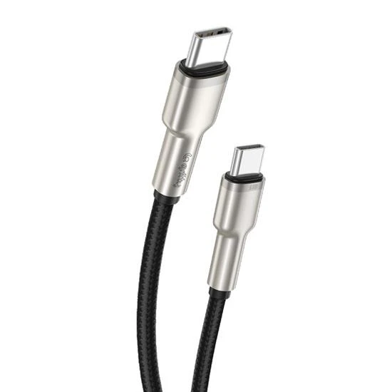 Gritty 60W Metal Uçlu Akım Korumalı Type-C to Type -C Örgülü Şarj Kablosu 100cm Siyah (GL-SL01)