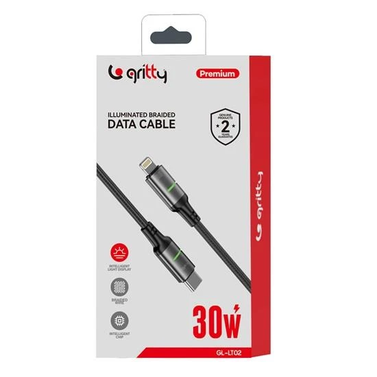 Gritty 30 Type-C to Type-C Akıllı Işık Göstergeli Şarj Kablosu 1 m Siyah (GL-LT02) - 2