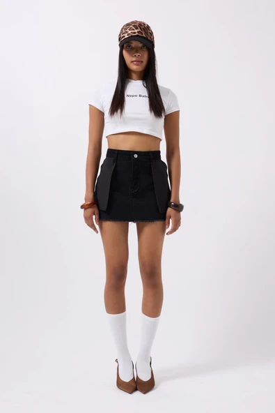 Lucky Life Kadın Ters Detay Denim Mini Etek