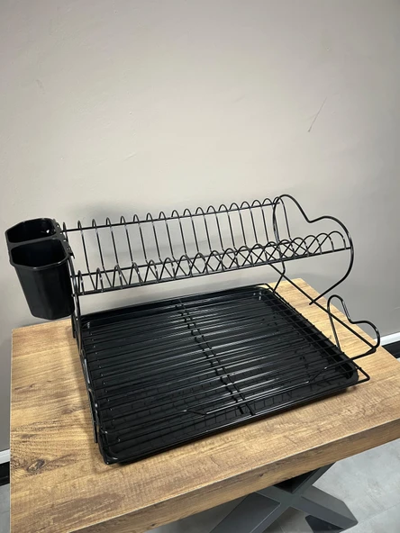 Kiwa Metal SİYAH  2 Katlı Bulaşık Sepeti - Tabaklık