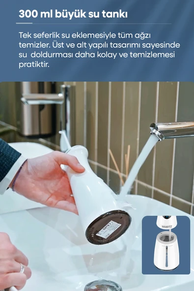 Su Püskürtmeli Taşınabilir Ağız Duşu - 300 mL, Şarjlı, Taşınabilir - 8