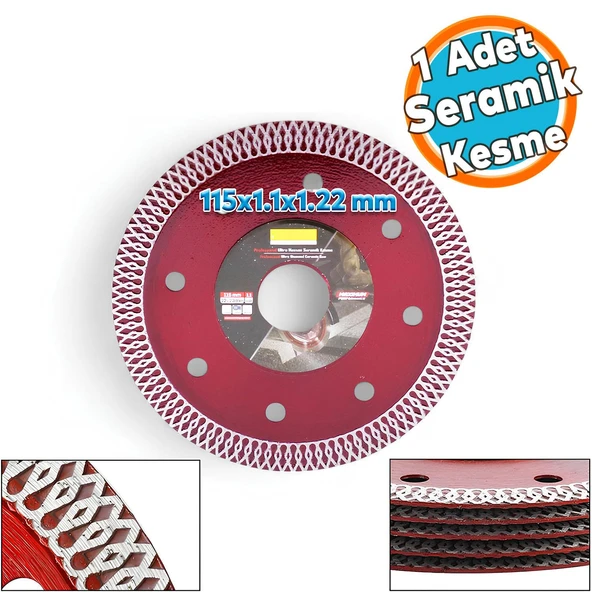 Ultra İnce Hassas Elmas Seramik Mermer Porselen Fayans Granit Sulu Kuru Kesim Kesme 115 mm Disk