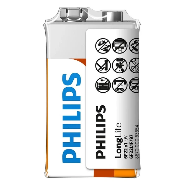 Philips Extra Zinc Çinko Chloride 6F22 9 Volt Pil (12'li Paket)