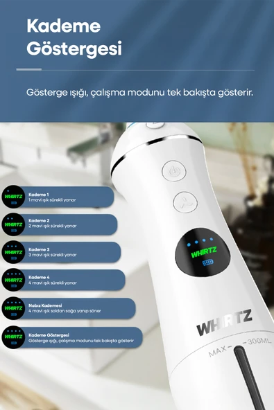 Su Püskürtmeli Taşınabilir Ağız Duşu - 300 mL, Şarjlı, Taşınabilir - 4
