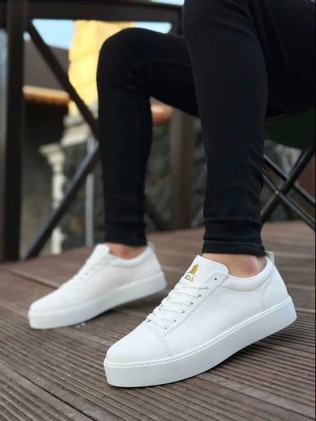 ET0104 Bağcıklı Beyaz Cilt  Spor Klasik Erkek Ayakkabı - Resim 2