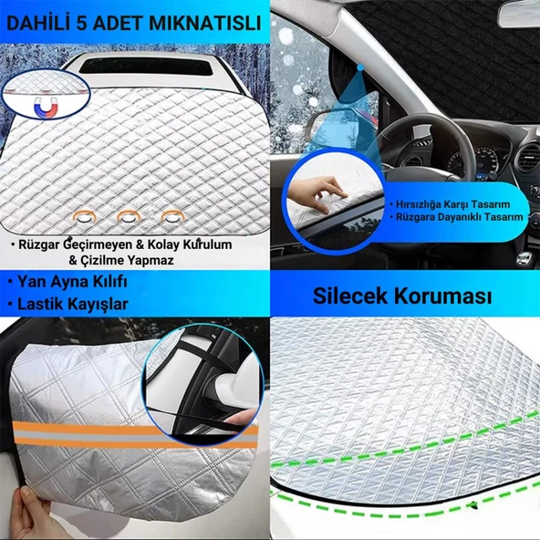 Polham 145x115 CM Tüm Araçlara Uyumlu Ön Cam Isı Önleyici Güneşlik, Su, Rüzgar, Çamur Geçirmez Ön Cam Brandası - 3