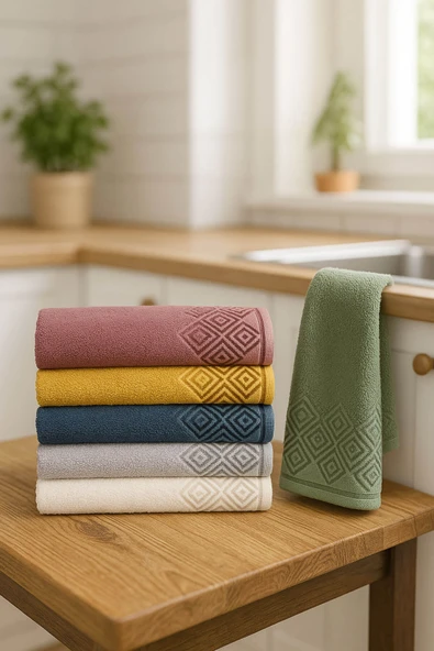 6'lı Mutfak Havlusu Seti 30x50 cm %100 Pamuklu Kare - 4