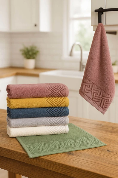 6'lı Mutfak Havlusu Seti 30x50 cm %100 Pamuklu Kare - 2