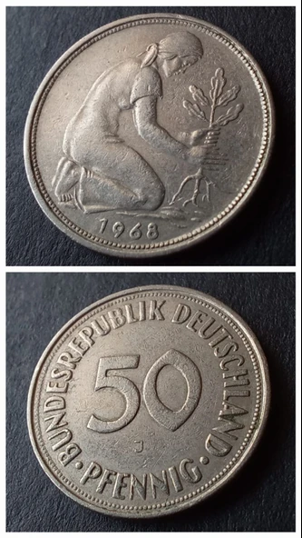 Escoines Koleksiyon 399636817d8f31c1ad 1968 Almanya 50 pfennig ÇÇT+ Darphane işareti J