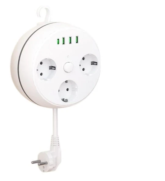 VEA VE-26583 3'LÜ 1.5 METRE KABLOLU 3 USB + TYPE-C GİRİŞLİ AKIM KORUMALI GRUP PRİZ
