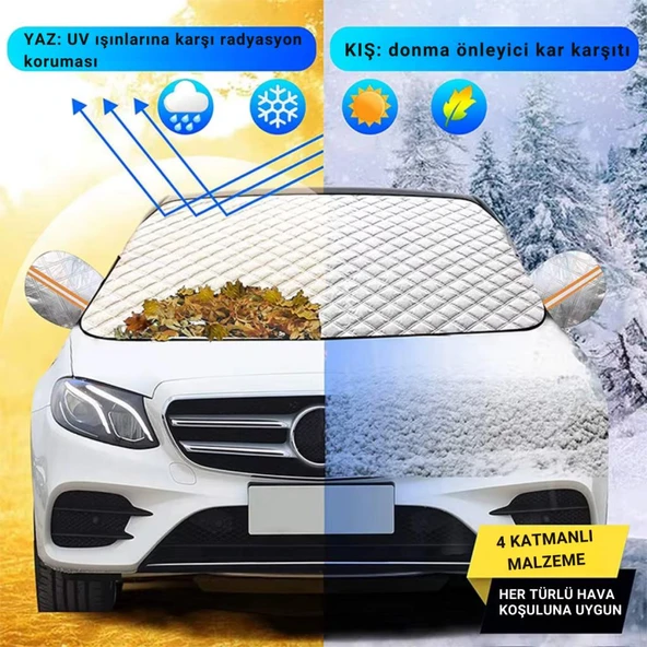 Polham 145x115 CM Tüm Araçlara Uyumlu Ön Cam Isı Önleyici Güneşlik, Su, Rüzgar, Çamur Geçirmez Ön Cam Brandası - 2