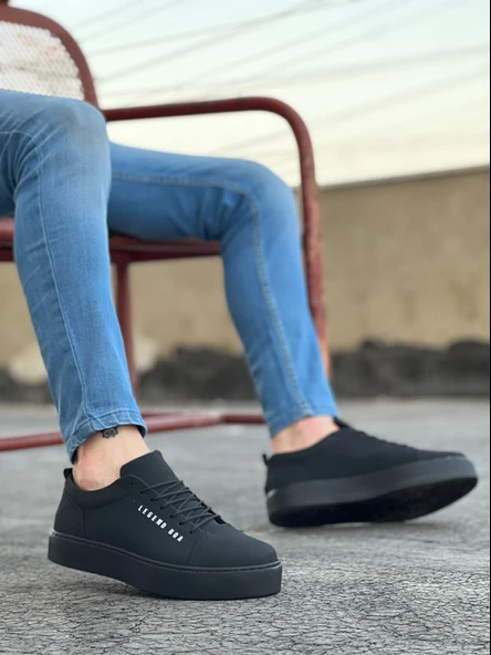 ET0104 Bağcıklı  Nubuk Siyah Spor Klasik Erkek Ayakkabı - Resim 3