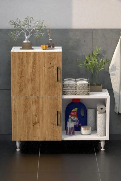 2 Kapaklı L Çok Amaçlı Banyo Dolabı Çam