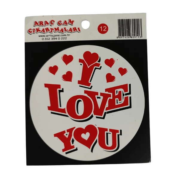 Araç Cam Çıkartma 12 (Yuvarlak I LOVE YOU)