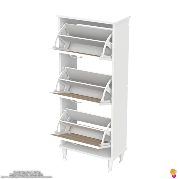 Modilayn VARBİ Kapı Önü 52 x 127x 25, 5 cm’ lik 3 Düşer Kapak 6 Göz Raf Bölmeli Ayakkabılık - 7