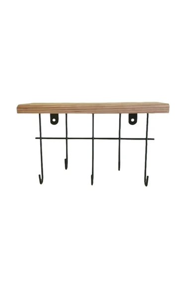 Jusso Dekoratif Askı 5'li Askılık Organizer Anahtarlık Ahşap Raf Siyah - 5