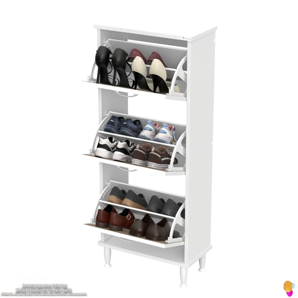 Modilayn VARBİ Kapı Önü 52 x 127x 25, 5 cm’ lik 3 Düşer Kapak 6 Göz Raf Bölmeli Ayakkabılık - 5