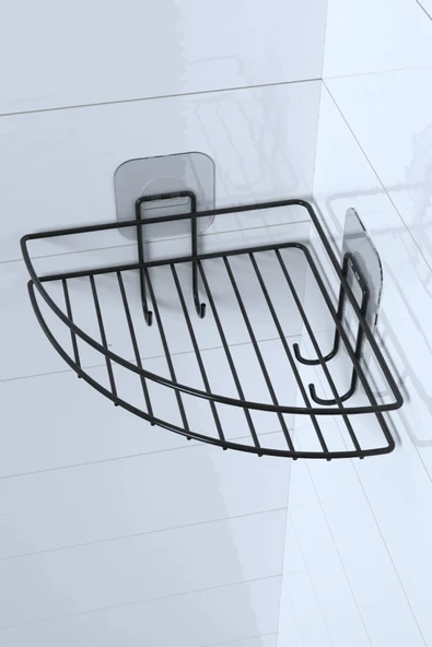 Jusso Yapışkanlı Banyo Köşeliği Kancalı Köşe Rafı Duş Şampuanlık Duvar Düzenleyici Organizer Raf