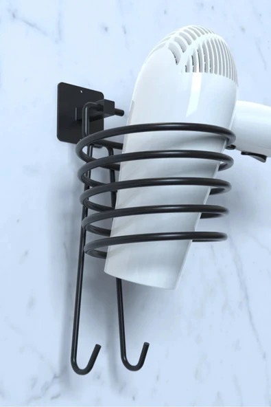 Jusso Yapışkanlı 4'lü Siyah Fön Makinesi Tutucu Wc Tuvalet Kağıtlık Kağıt Havluluk Çubuk Havluluk Set - 3