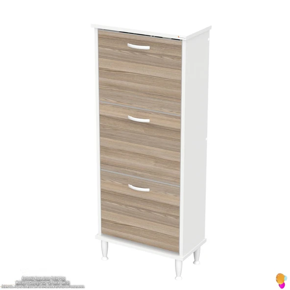 Modilayn VARBİ Kapı Önü 52 x 127x 25, 5 cm’ lik 3 Düşer Kapak 6 Göz Raf Bölmeli Ayakkabılık - 6