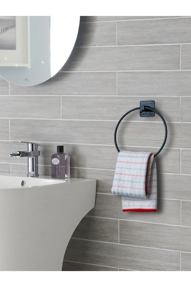 Jusso Yapışkanlı Kolay Monte Banyo Yuvarlak Siyah Havluluk