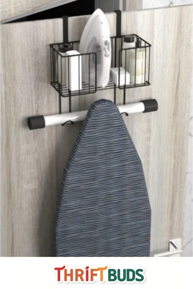 Thriftbuds Özel Üretim Organizer Kapı Arkası Dayanıklı Sağlam Sprey Kolay Oda Montajlı Ütü Masası Asma Aparatı - 3