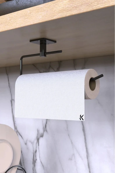KapKacakAl Siyah Yapışkanlı Rulo Havluluk Peçetelik  Banyo Mutfak Askısı - 3