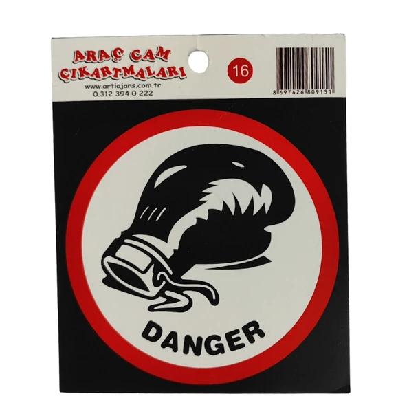 Araç Cam Çıkartma 16 (Yuvarlak YUMRUK "DANGER" YAZILI)