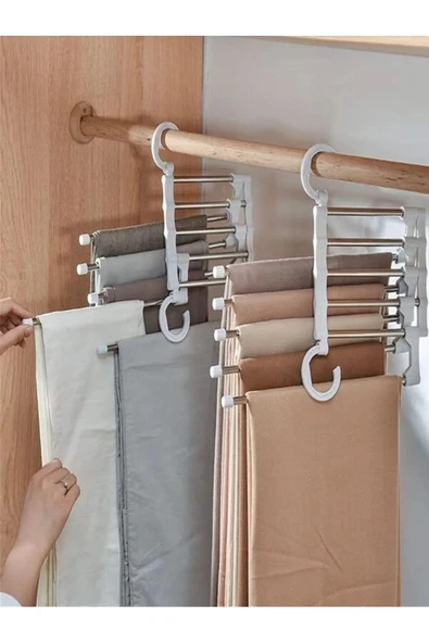 Jusso Hareketli Dolap İçi Pantolon Kravat Şal Askı Sistemi Düzenleyici Katmanlı Askılık Organizer Siyah - 3