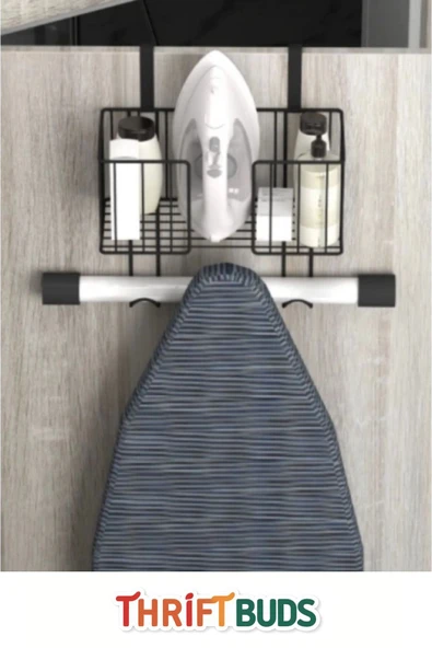 Thriftbuds Özel Üretim Organizer Kapı Arkası Dayanıklı Sağlam Sprey Kolay Oda Montajlı Ütü Masası Asma Aparatı - 4