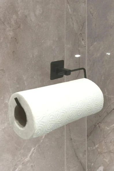 KapKacakAl Siyah Yapışkanlı Rulo Havluluk Peçetelik  Banyo Mutfak Askısı - 2