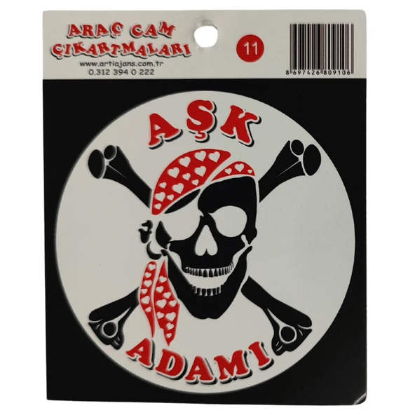 Araç Cam Çıkartma 11 (Yuvarlak Kafa Tası "AŞK ADAMI")