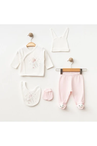 Jusso Organik Pamuklu Nakışlı Yenidoğan 5 li Hastane Çıkışı Seti