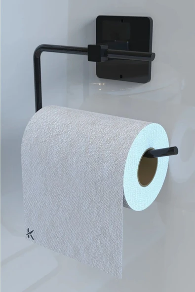 Jusso Yapışkanlı 4'lü Siyah Fön Makinesi Tutucu Wc Tuvalet Kağıtlık Kağıt Havluluk Çubuk Havluluk Set - 4