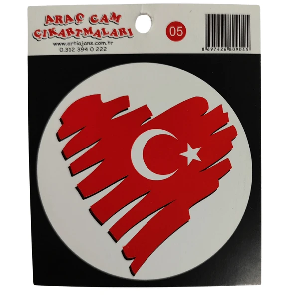 Araç Cam Çıkartma 5 (Kalpli Bayrak)